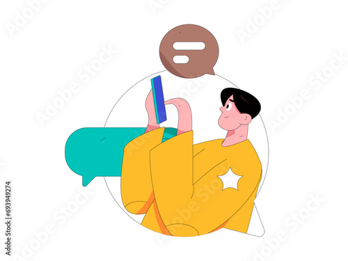 Virtual characters social communication concept business flat vector hand drawn illustration
