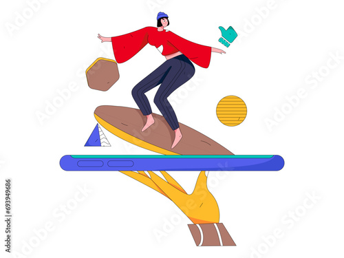 Virtual characters social communication concept business flat vector hand drawn illustration
