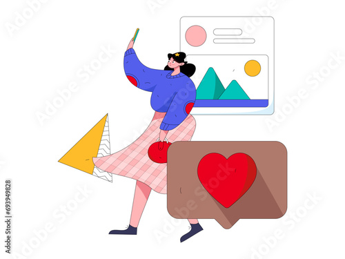 Virtual characters social communication concept business flat vector hand drawn illustration
