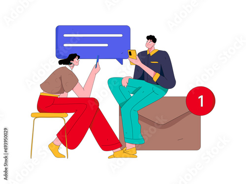 Virtual characters social communication concept business flat vector hand drawn illustration
