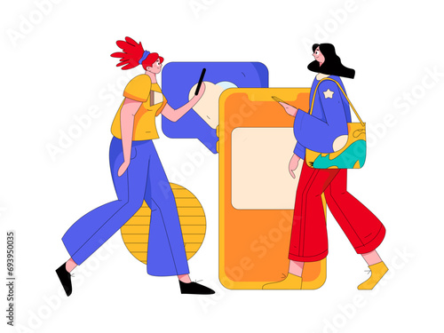 Virtual characters social communication concept business flat vector hand drawn illustration

