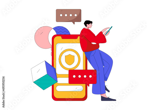 Virtual characters social communication concept business flat vector hand drawn illustration
