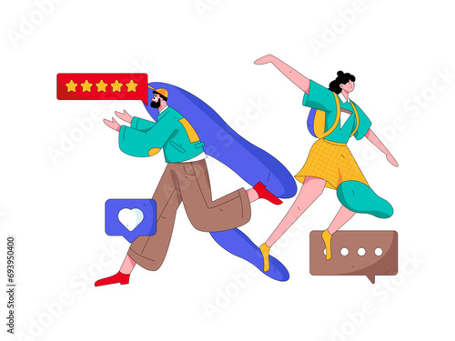 Virtual characters social communication concept business flat vector hand drawn illustration
