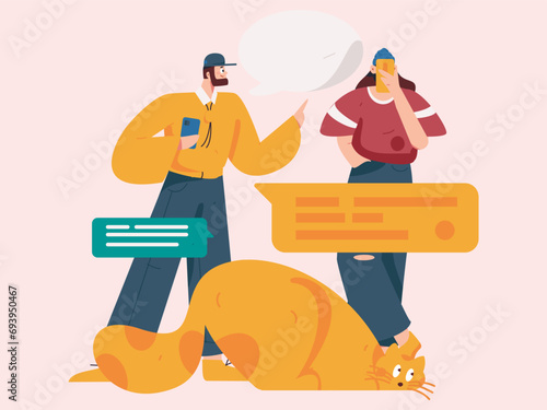 Virtual characters social communication concept business flat vector hand drawn illustration
