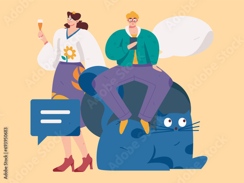 Virtual characters social communication concept business flat vector hand drawn illustration
