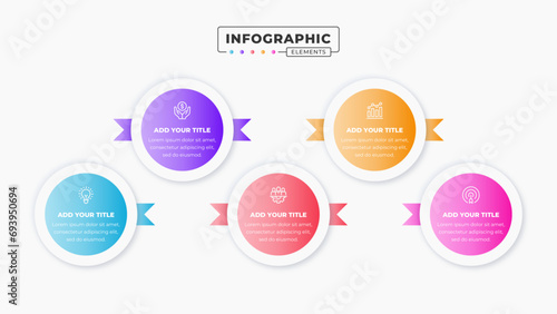 Vector presentation circle infographic design template with 5 steps or options