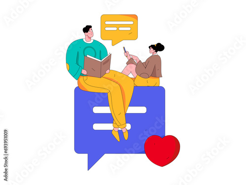 Virtual characters social communication concept business flat vector hand drawn illustration
