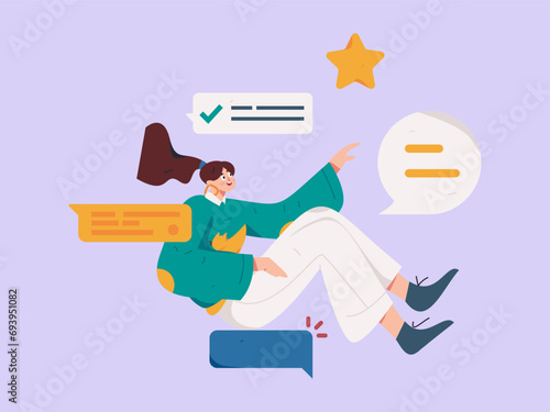 Virtual characters social communication concept business flat vector hand drawn illustration

