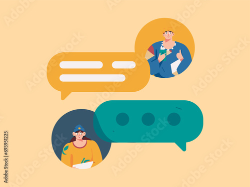 Virtual characters social communication concept business flat vector hand drawn illustration
