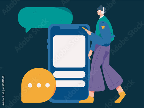 Virtual characters social communication concept business flat vector hand drawn illustration
