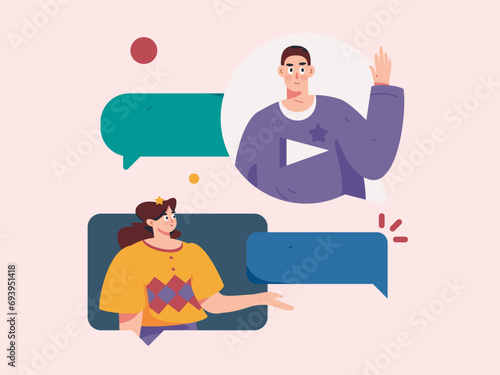 Virtual characters social communication concept business flat vector hand drawn illustration

