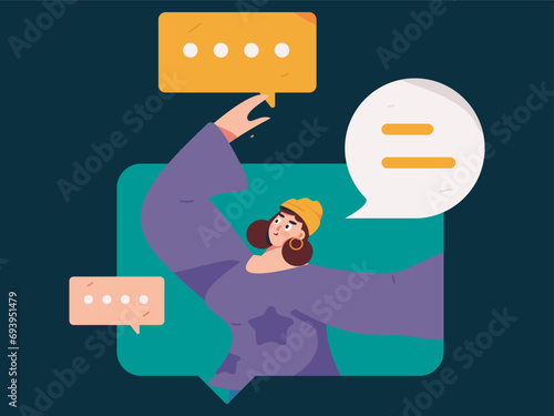 Virtual characters social communication concept business flat vector hand drawn illustration
