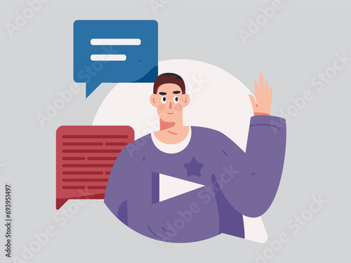 Virtual characters social communication concept business flat vector hand drawn illustration
