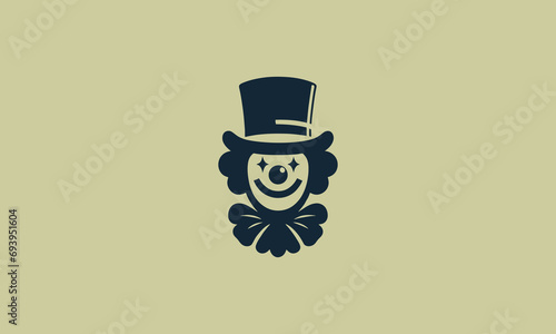 head clown wearing top hat vector logo design