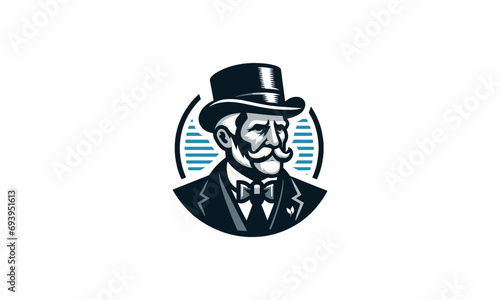 head old man wearing top hat vector flat design