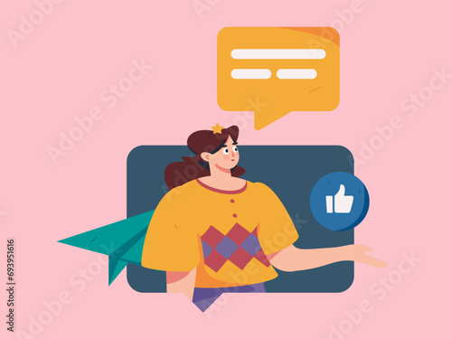 Virtual characters social communication concept business flat vector hand drawn illustration
