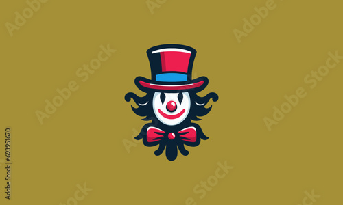 head clown wearing top hat vector logo design
