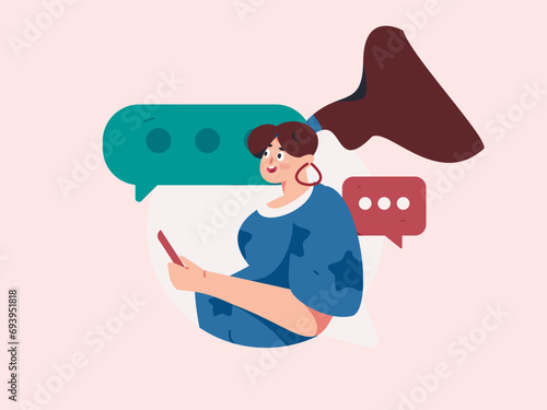 Virtual characters social communication concept business flat vector hand drawn illustration
