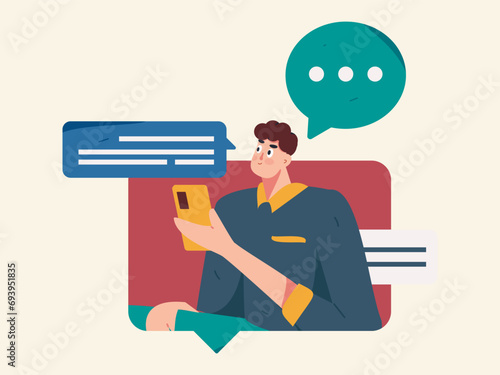 Virtual characters social communication concept business flat vector hand drawn illustration
