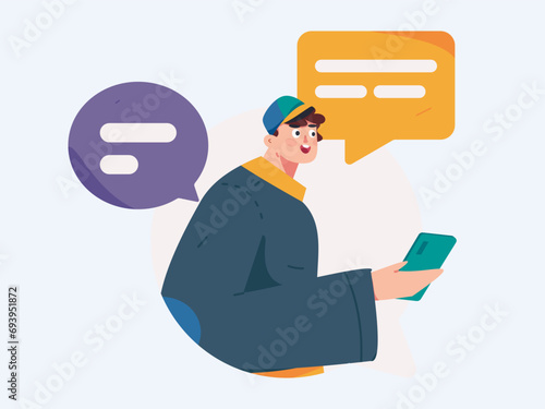Virtual characters social communication concept business flat vector hand drawn illustration

