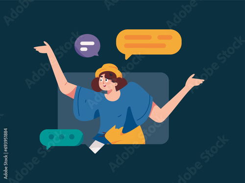 Virtual characters social communication concept business flat vector hand drawn illustration
