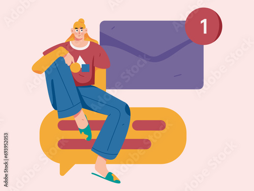 Virtual characters social communication concept business flat vector hand drawn illustration
