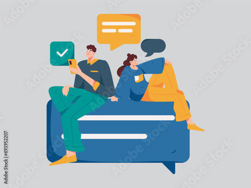 Virtual characters social communication concept business flat vector hand drawn illustration
