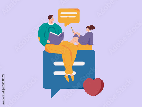 Virtual characters social communication concept business flat vector hand drawn illustration
