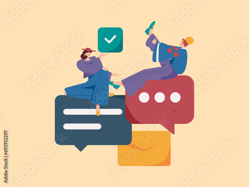 Virtual characters social communication concept business flat vector hand drawn illustration
