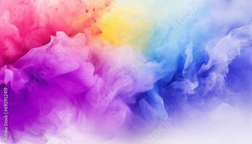 Explosion of vibrant color powder clouds in pink, orange, yellow, blue, and purple hues