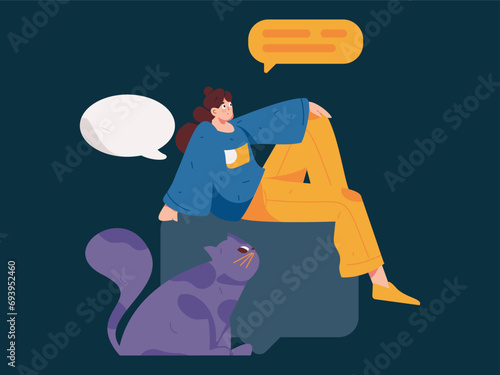 Virtual characters social communication concept business flat vector hand drawn illustration
