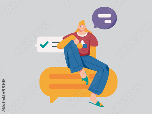 Virtual characters social communication concept business flat vector hand drawn illustration
