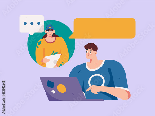 Virtual characters social communication concept business flat vector hand drawn illustration
