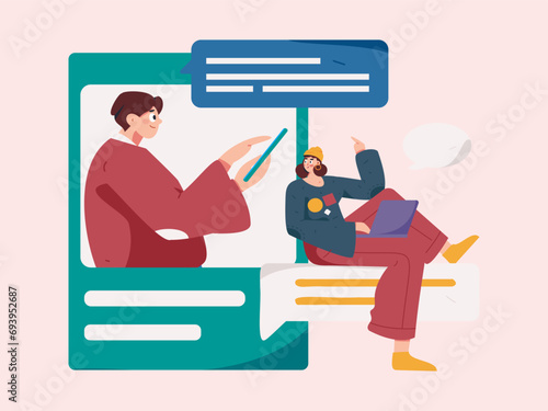 Virtual characters social communication concept business flat vector hand drawn illustration
