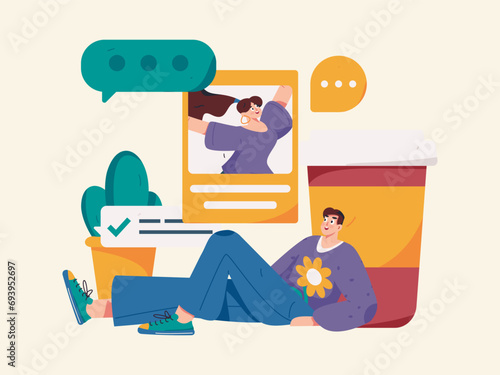 Virtual characters social communication concept business flat vector hand drawn illustration
