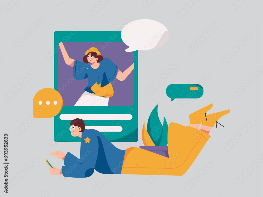 Virtual characters social communication concept business flat vector hand drawn illustration
Virtual characters social communication concept business flat vector hand drawn illustration