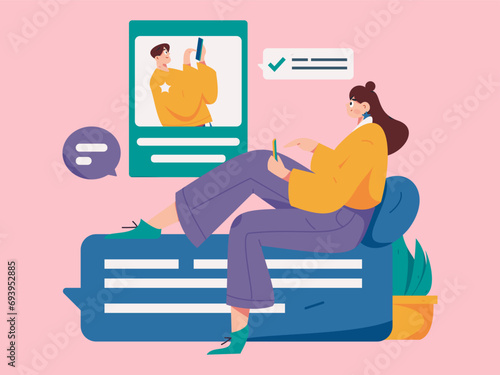 Virtual characters social communication concept business flat vector hand drawn illustration
