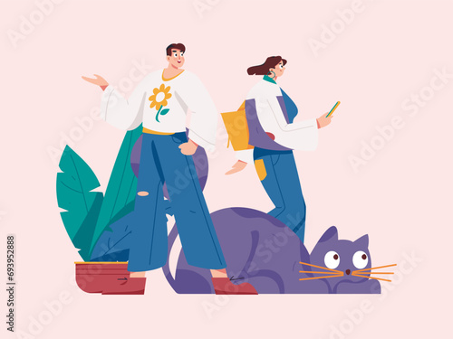 Virtual characters social communication concept business flat vector hand drawn illustration
