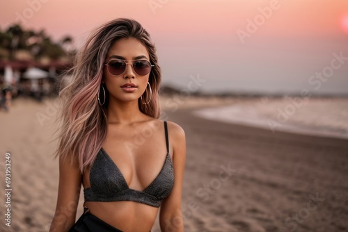 Photorealistic AI generated European woman at the Beach