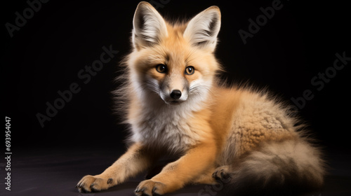 Resting Red Fox, Elegant Dark Studio Background © Another vision