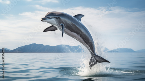  Leaping Atlantic Dolphin, Crisp Ocean Backdrop © Another vision