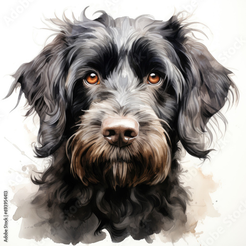 watercolor Black Russian Terrier clipart, Generative Ai