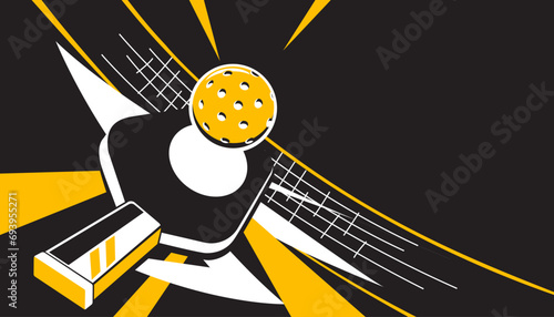 Pickleball paddle and ball on abstract background. The sports concept