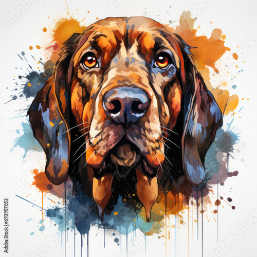 watercolor Bloodhound clipart, Generative Ai
