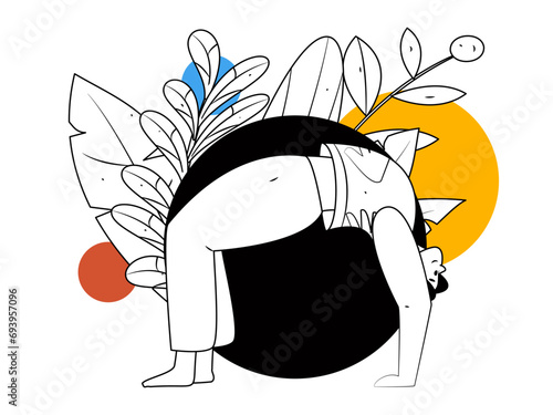 Practicing yoga, physical and mental health, flat vector character concept, operation hand drawn illustration
