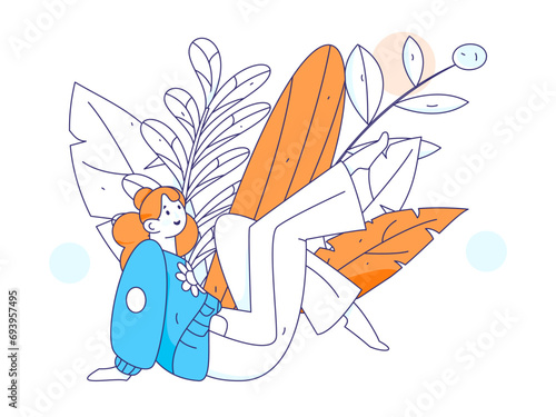 Practicing yoga, physical and mental health, flat vector character concept, operation hand drawn illustration
