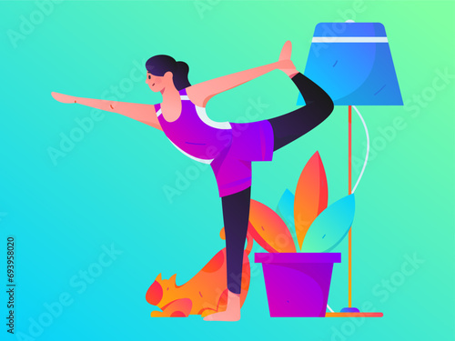 Practicing yoga, physical and mental health, flat vector character concept, operation hand drawn illustration

