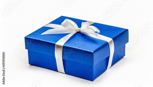 Blue gift box and white background. 