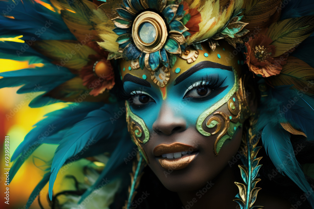Portrait of beautiful woman in brazilian carnival costume