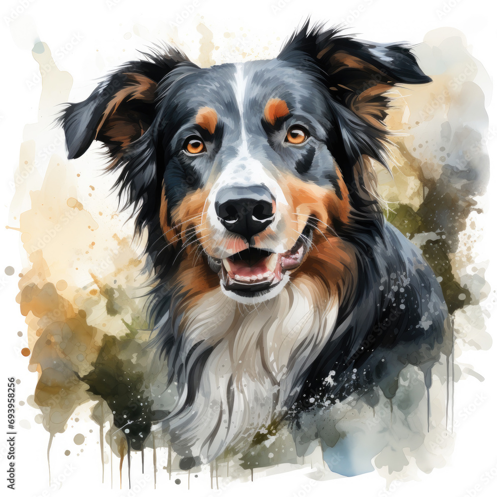 watercolor Border Collie clipart, Generative Ai